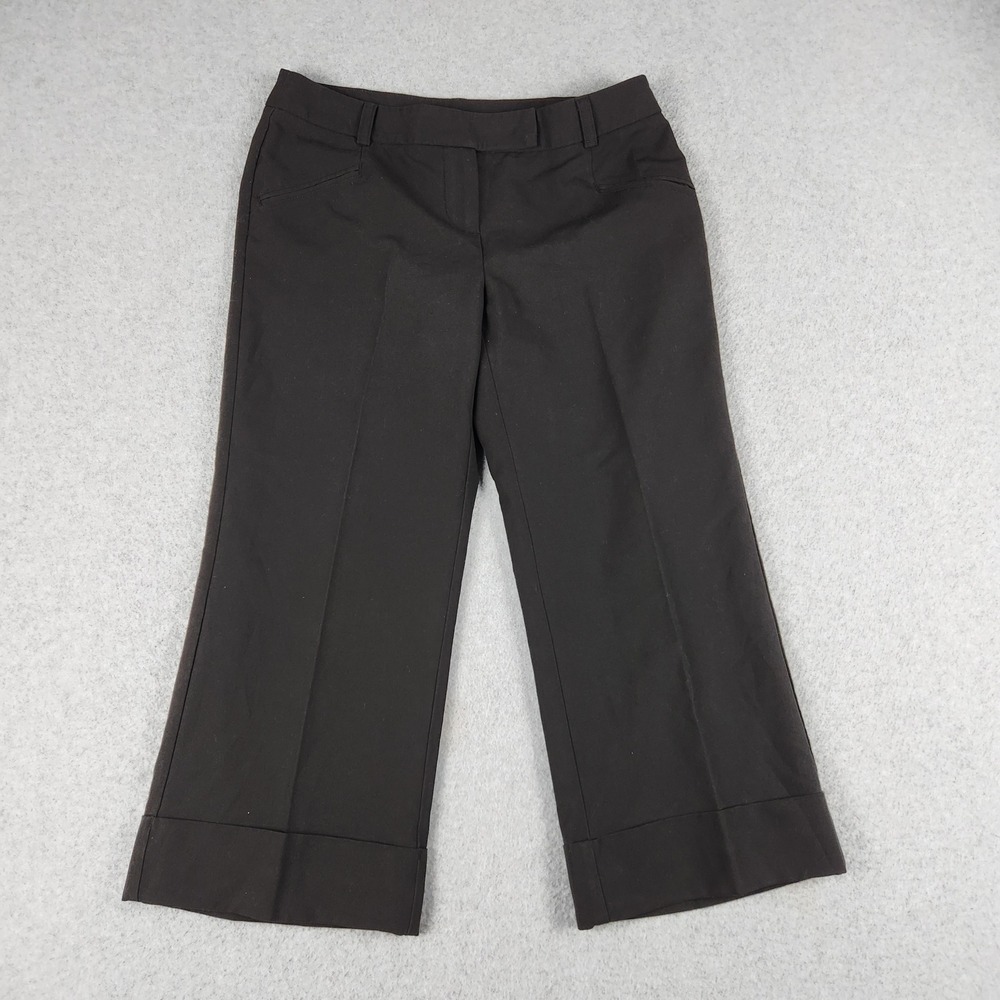 INC International Concepts Trousers Pants Women 6P Black Stretch Wide Leg Cuffed